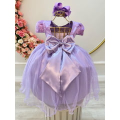 Vestido Infantil Lilás Tule C/ Renda Metalizada Casamento