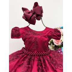 Vestido Infantil Marsala Realeza C/ Cinto Princesas Festas