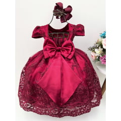 Vestido Infantil Marsala Realeza C/ Cinto Princesas Festas