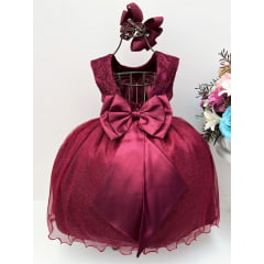 Vestido Infantil Marsala Renda Cinto Strass Brilho
