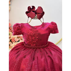 Vestido Infantil Marsala Tule C/ Renda Metalizada Casamento