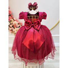 Vestido Infantil Marsala Tule C/ Renda Metalizada Casamento