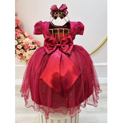 Vestido Infantil Marsala Tule C/ Renda Metalizada Casamento