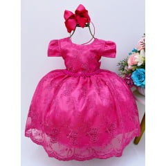 Vestido Infantil Pink Renda Realeza Renda Princesas