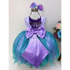 Vestido Infantil Princesa Ariel Lilás Tule Verde Luxo Pérola