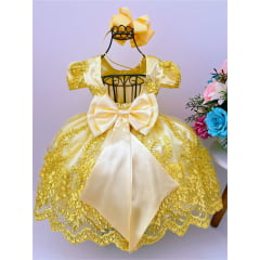 Vestido Infantil Realeza Amarelo Renda Luxo Princesas