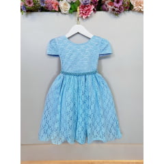 Vestido Infantil Realeza Azul Com Renda e Pérolas Festa Luxo