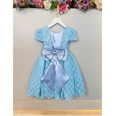 Vestido Infantil Realeza Azul Com Renda e Pérolas Festa Luxo