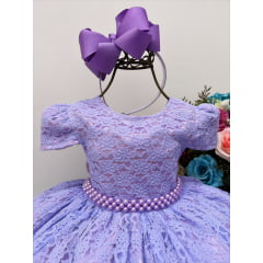 Vestido Infantil Realeza Lilás Renda e Pérolas Festa Luxo