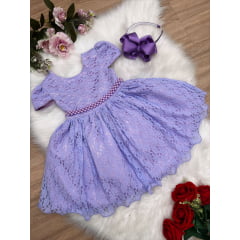 Vestido Infantil Realeza Lilás Renda e Pérolas Festa Luxo