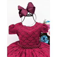 Vestido Infantil Realeza Marsala Renda e Pérolas Festa