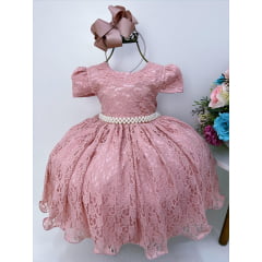 Vestido Infantil Realeza Rose Com Renda e Pérolas Festa Luxo