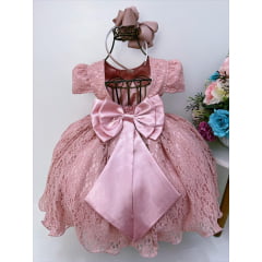 Vestido Infantil Realeza Rose Com Renda e Pérolas Festa Luxo