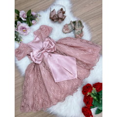 Vestido Infantil Realeza Rose Com Renda e Pérolas Festa Luxo