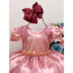 Vestido Infantil Realeza Rosê Com Renda de Luxo