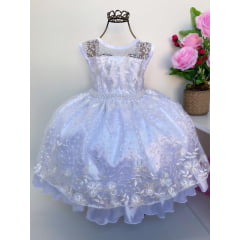 Vestido Infantil Renda Branca Luxo Daminhas Cinto Pérolas