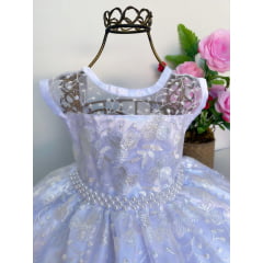 Vestido Infantil Renda Branca Luxo Daminhas Cinto Pérolas