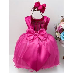 Vestido Infantil Rosa Chiclete Renda Cinto Strass Brilho