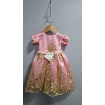 Vestido Infantil Rosa Com Renda Realeza Metalizada Daminhas Vestido Infantil Rosa Com Renda Realeza Metalizada Daminhas