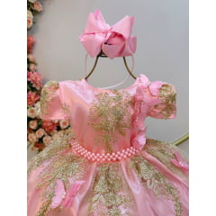 Vestido Infantil Rosa Jardim Encantado Com Renda Realeza