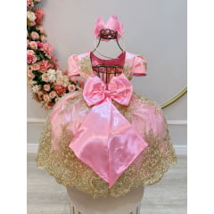Vestido Infantil Rosa Jardim Encantado Com Renda Realeza