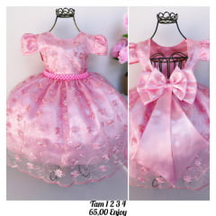 Vestido Infantil Rosa Realeza Rendado Luxo Promocional