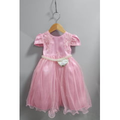 Vestido Infantil Rosa Tule Com Renda Luxo Casamento Festas