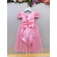 Vestido Infantil Rosa Tule Com Renda Luxo Casamento Festas