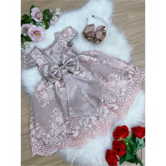 Vestido Infantil Rose Renda Realeza Cinto de Pérola