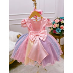 Vestido Infantil Unicórnio Chuva de Amor Arco Iris de Renda