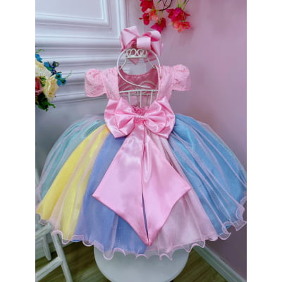 Vestido Infantil Unicórnio Chuva de Amor Arco Iris Festa