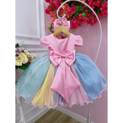 Vestido Infantil Unicórnio Chuva de Amor Arco Iris Festa