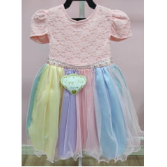 Vestido Infantil Unicórnio Chuva de Amor Arco Iris Luxo Festa