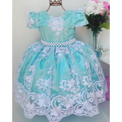 Vestido Infantil Verde Renda Branca Realeza Princesa Luxo
