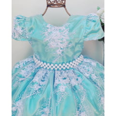 Vestido Infantil Verde Renda Branca Realeza Princesa Luxo