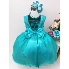 Vestido Infantil Verde Renda Busto Cinto Strass Luxo