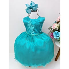 Vestido Infantil Verde Renda Busto Cinto Strass Luxo