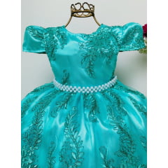 Vestido Infantil Verde Renda Princesas Realeza Luxo Festa