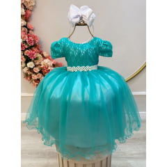 Vestido Infantil Verde Tule C/ Renda Luxo Casamento
