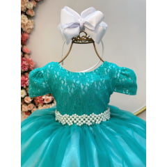 Vestido Infantil Verde Tule C/ Renda Luxo Casamento