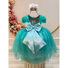 Vestido Infantil Verde Tule C/ Renda Luxo Casamento