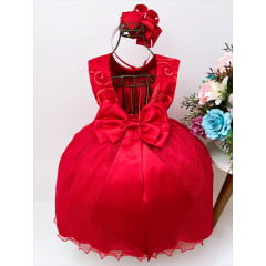 Vestido Infantil Vermelho Com Renda Busto Cinto Strass Luxo