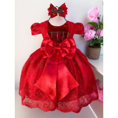 Vestido Infantil Vermelho Realeza Renda Luxo Festa Princesa