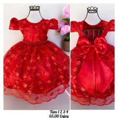 Vestido Infantil Vermelho Realeza Rendado Luxo Promocional