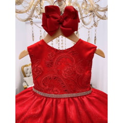 Vestido Infantil Vermelho Renda Busto Cinto Strass Luxo