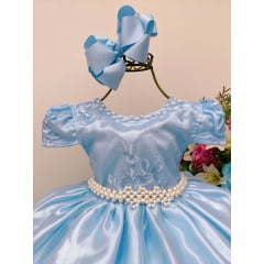 Vestido Infantil Azul Rendado Casamento Damas Luxo Pérolas