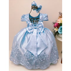 Vestido Infantil Azul Rendado Casamento Damas Luxo Pérolas