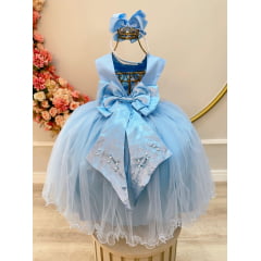 Vestido Infantil Damas de Honra Longo Azul Bebê Pérolas