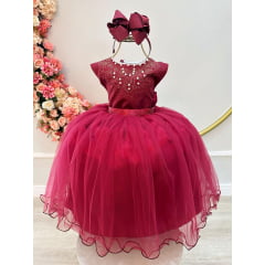 Vestido Infantil Damas de Honra Longo Marsala Pérolas