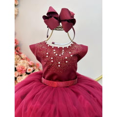 Vestido Infantil Damas de Honra Longo Marsala Pérolas